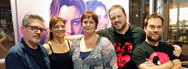 Tim Salmons and Teresa Eaton with the cast of The Monster Squad at Alamo Drafthouse