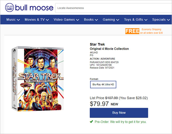 Star Trek: The Original 4-Movie Collection (4K Ultra HD)