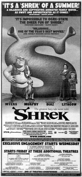 Newspaper ad for Shrek