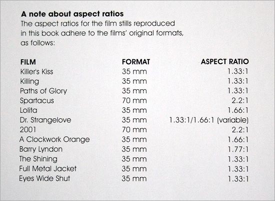 Kubrick Archives Film Aspect Ratios
